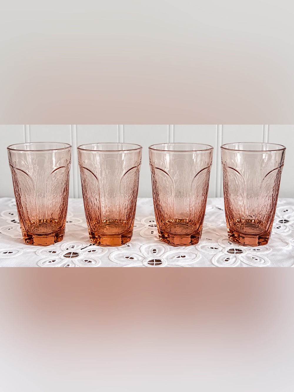 Vintage Libbey Chivalry Pink Textured Tumblers Set of 4 1970s 1980s